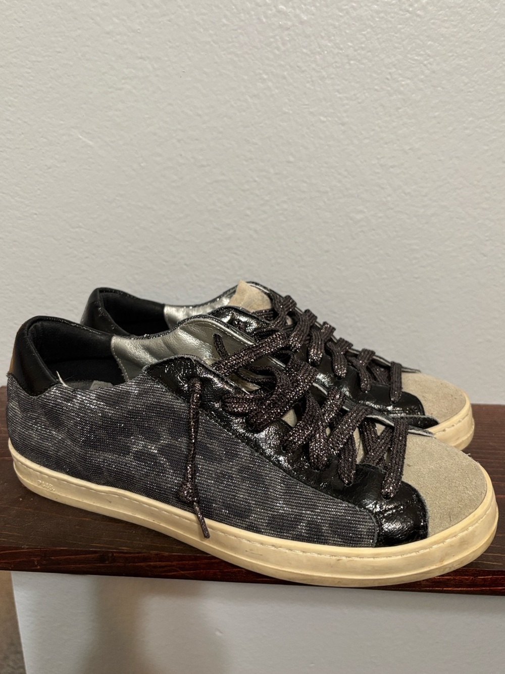 P448 Women’s Low-Top Sneakers in Black, Cream, and Silver